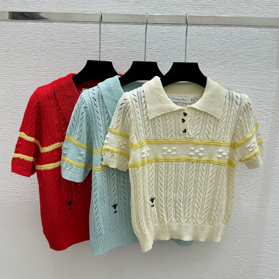 Dior 2026 Knitted Polo Shirt Red Blue Cream Wool