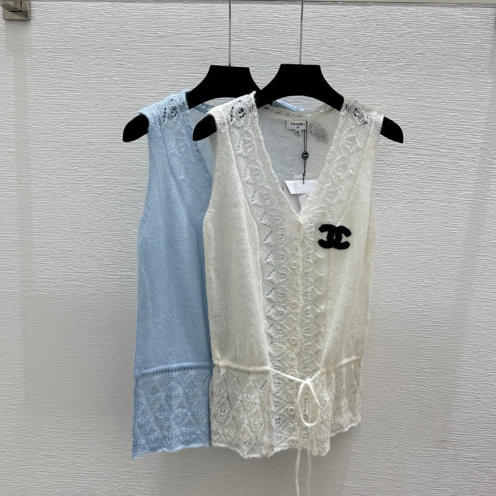 Chanel 2026 Knit Lace Camisole Blue and White Wool Acrylic