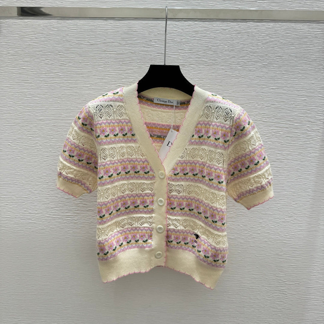 Dior 2026 Short-sleeve Knit Cardigan Pink Cream Wool