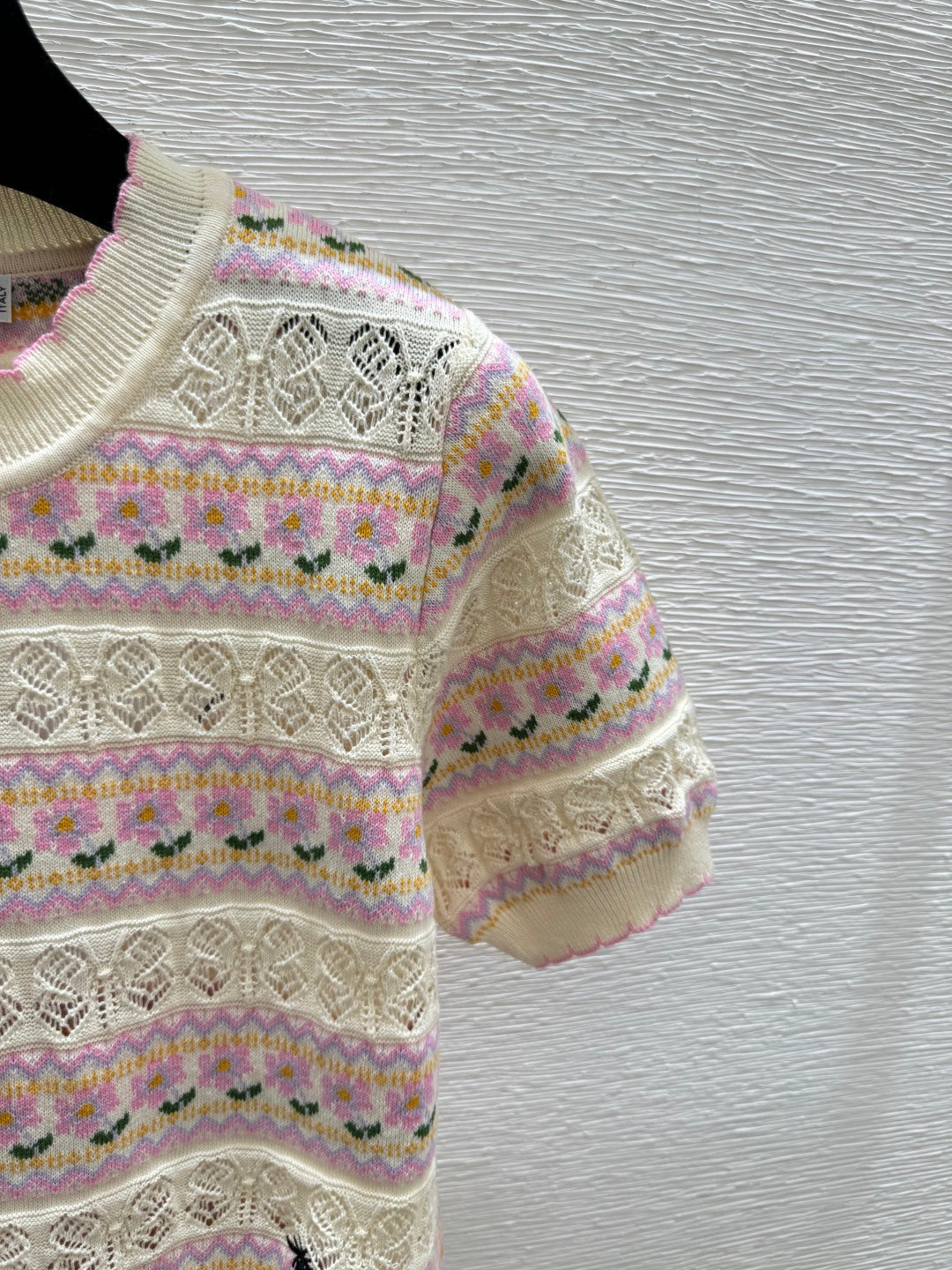 Dior 2026 Short-sleeve Knit Sweater Pink Cream Wool
