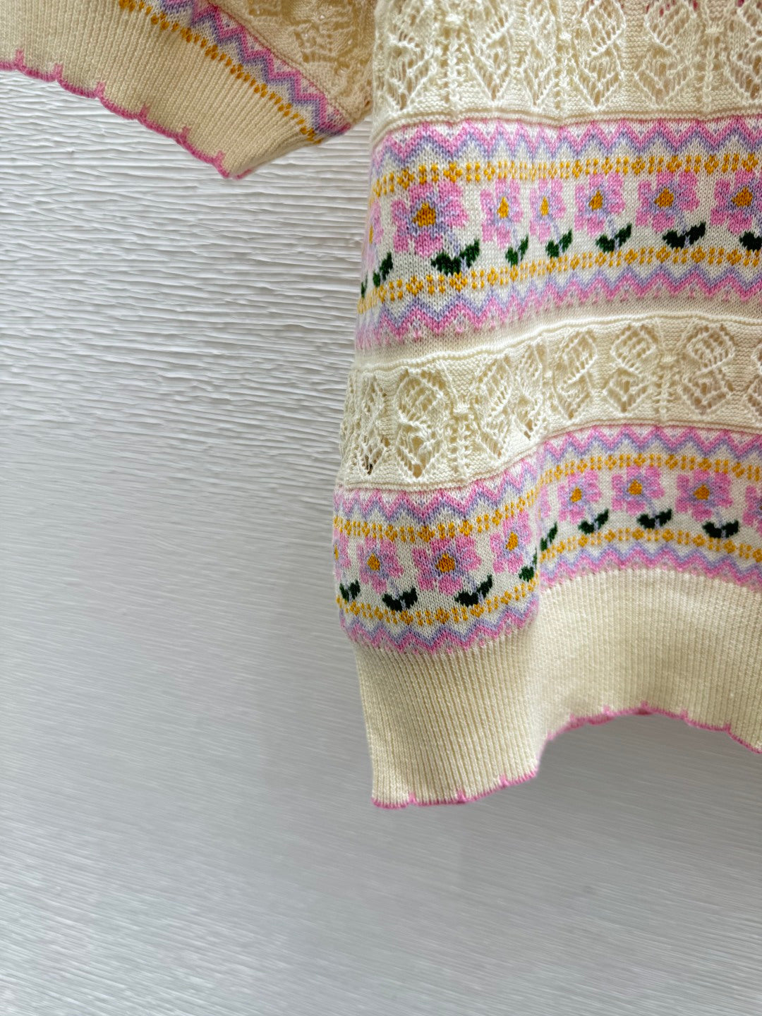 Dior 2026 Short-sleeve Knit Sweater Pink Cream Wool