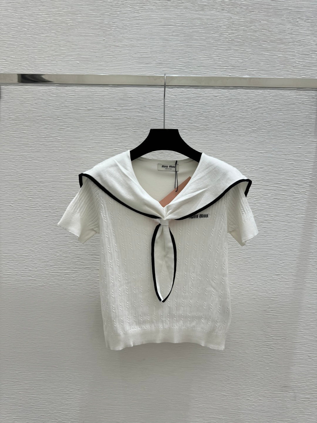 Miu Miu 2026  Sailor-style Knit Top With Tie Detail