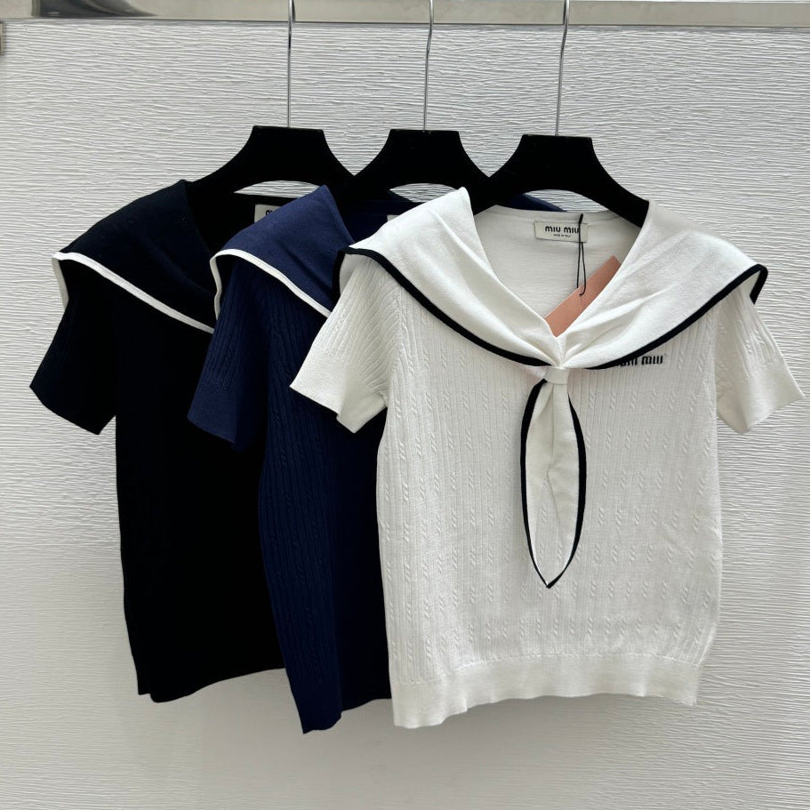 Miu Miu 2026  Sailor-style Knit Top With Tie Detail