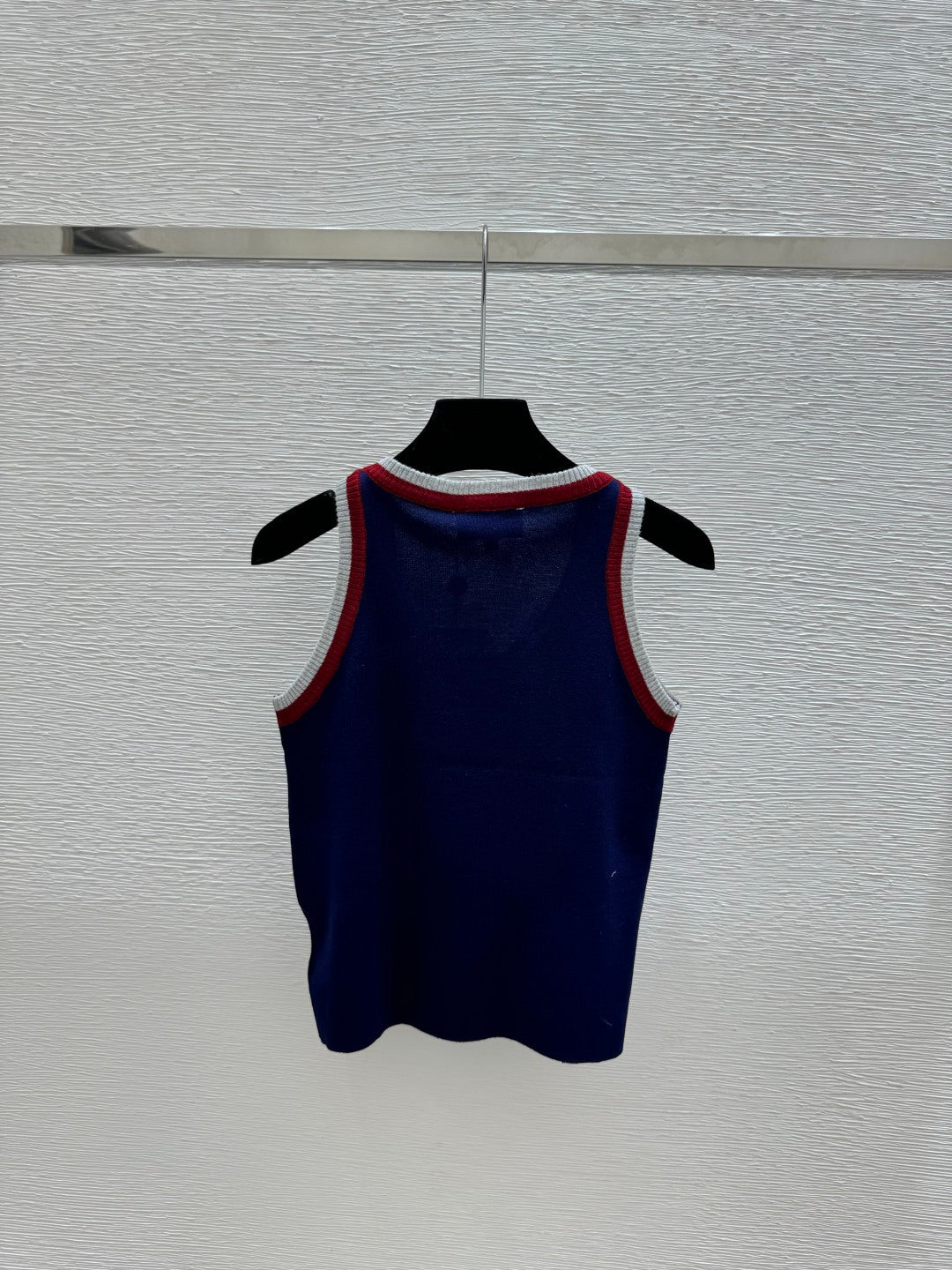 Chanel 2026 Tank Top White and Navy Blue Wool Nylon