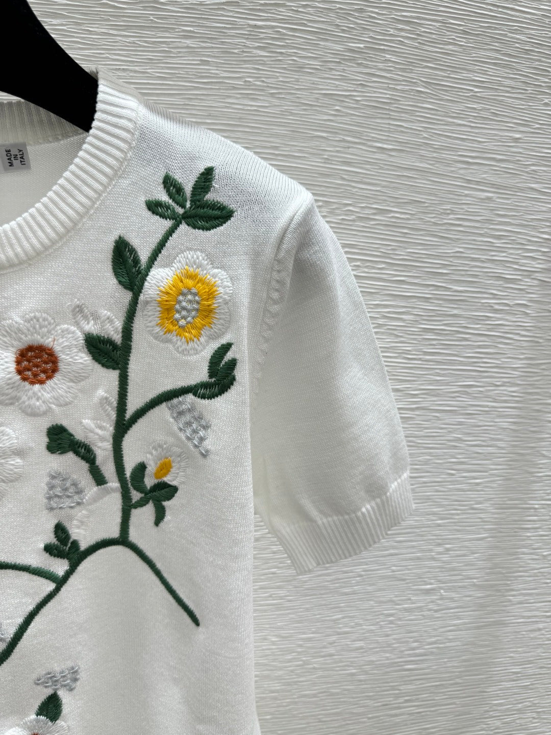 Dior 2026 Floral Crew Neck Knitted Short-Sleeve Top White and Pink Wool