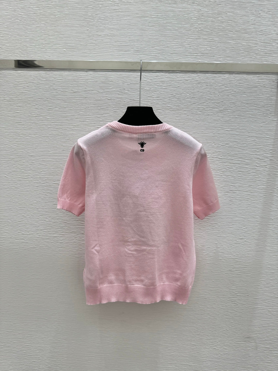Dior 2026 Floral Crew Neck Knitted Short-Sleeve Top White and Pink Wool