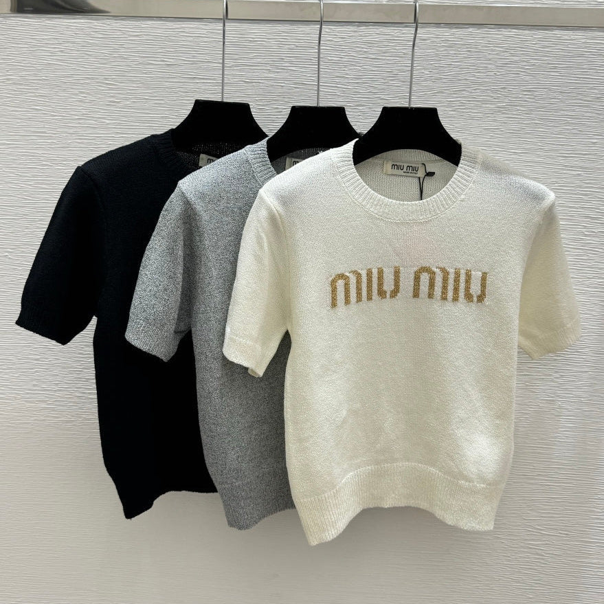 Miu Miu 2026 Short-sleeved Top White Gray Black Tencel Cotton 14171