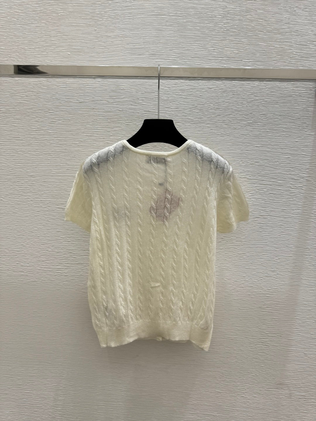 Miumiu 2026 Knit Short-sleeved Cardigan White and Blue Wool