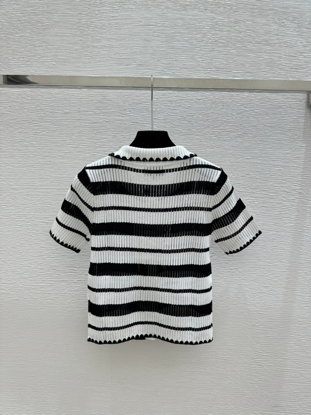 Chanel 2026 Striped Collared Knitted Short-Sleeve Cardigan 170591