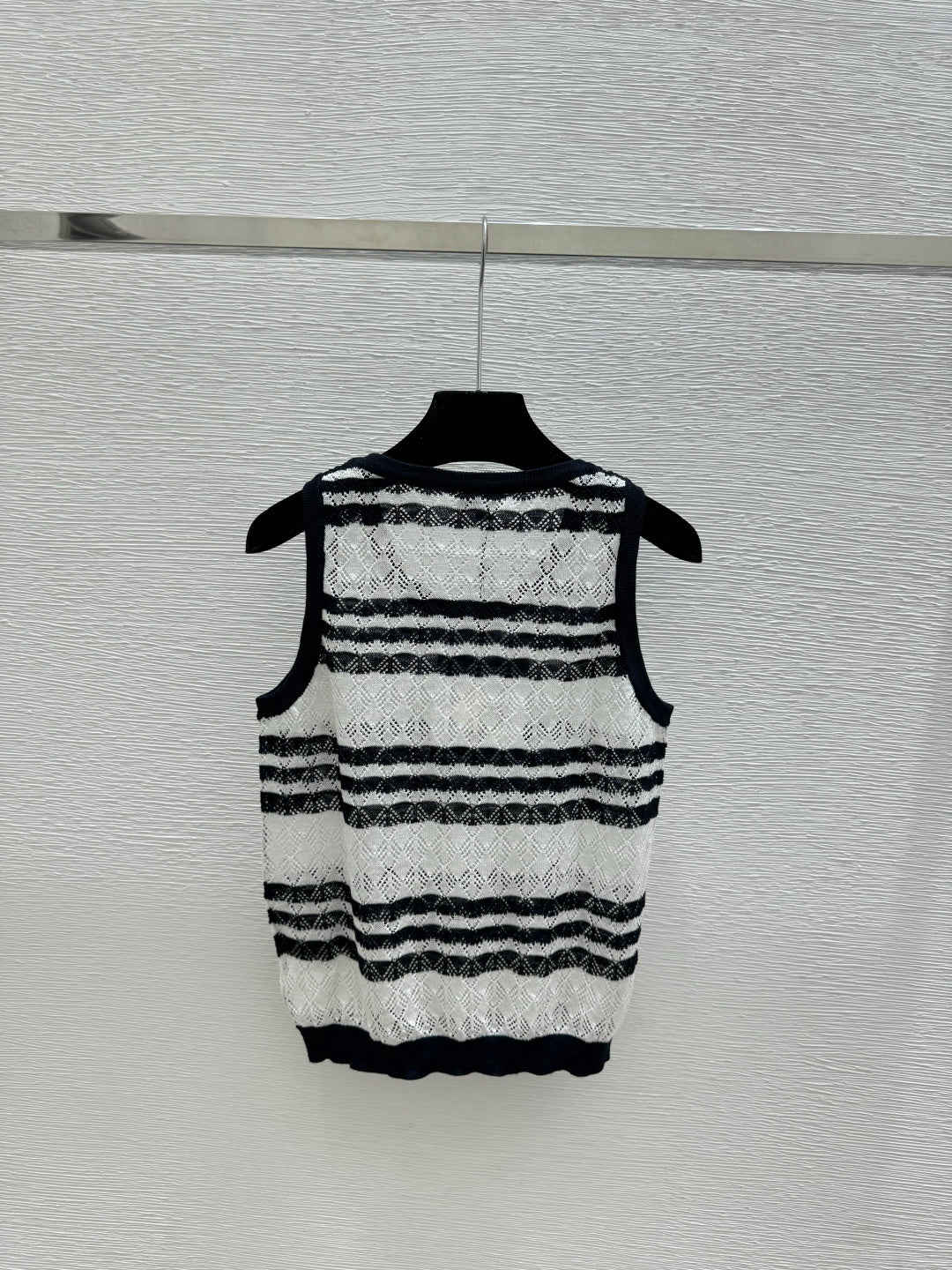 Chanel 2026 Striped Knit Vest Blue and Black Wool Cashmere 368367