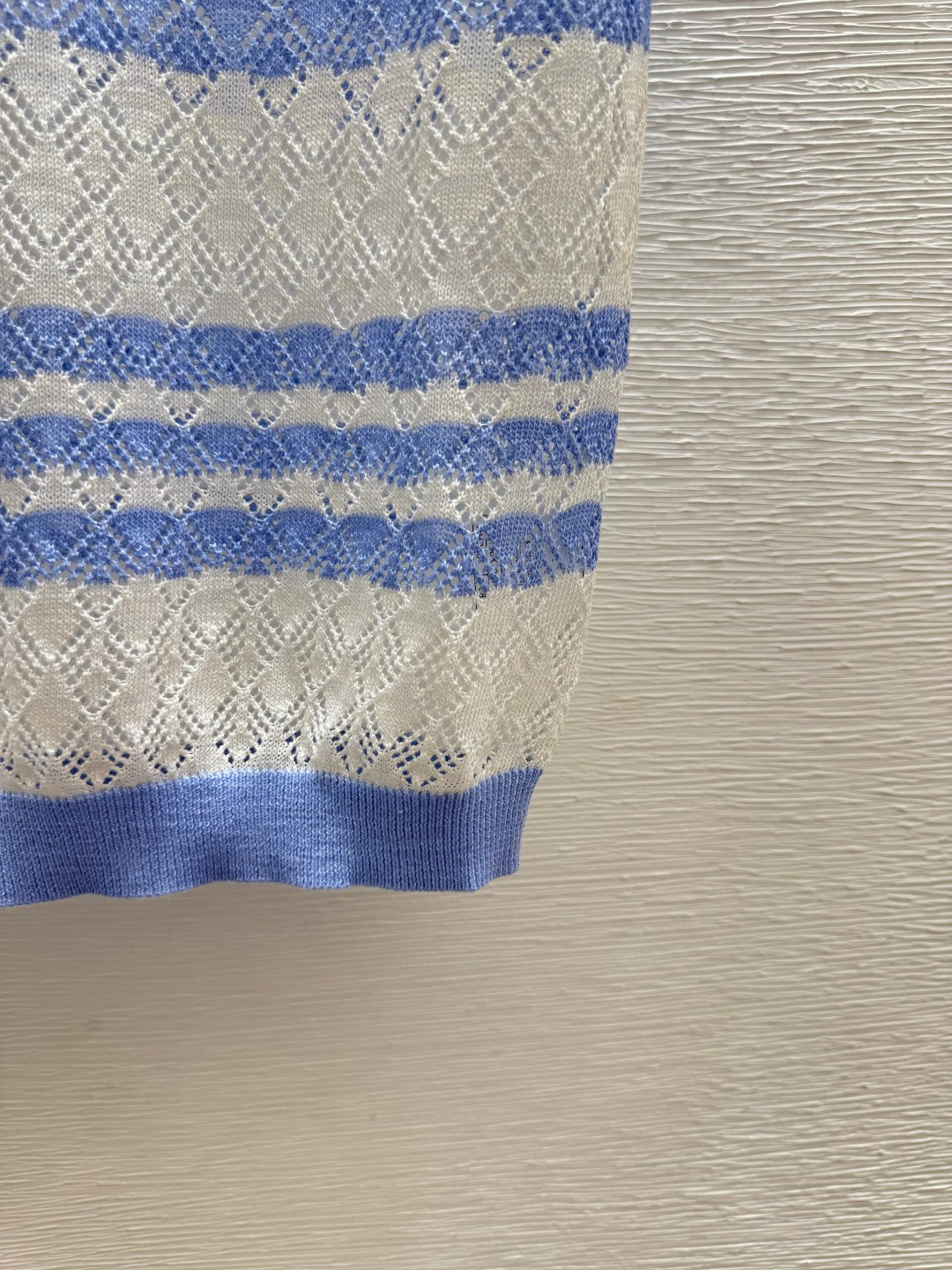 Chanel 2026 Striped Knit Short-sleeved Top Blue and Black Wool Cashmere 368362