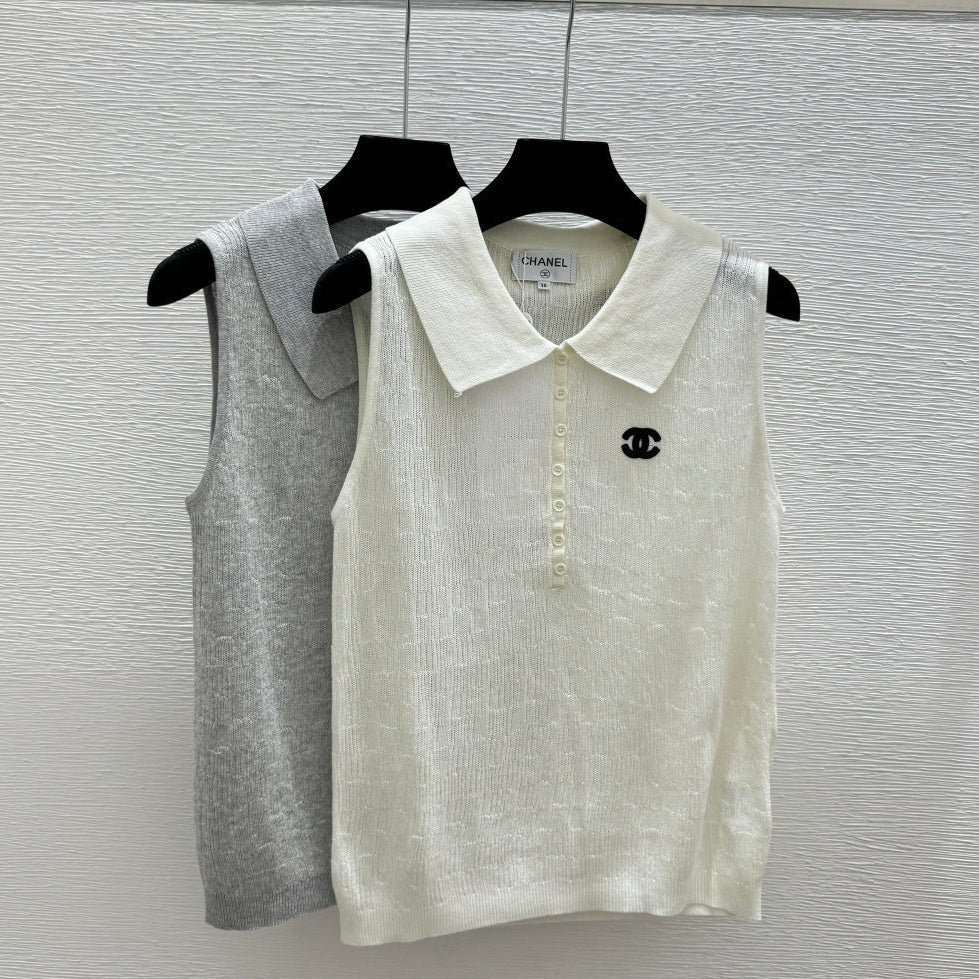 Chanel 2026 Collared Knitted Vest Tencel Wool 294904