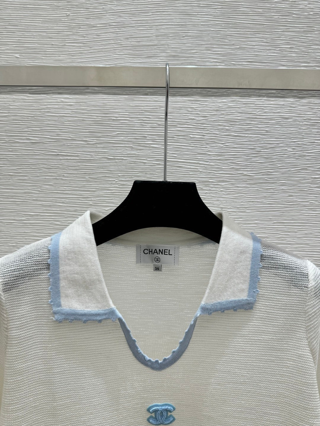 Chanel 2026 Collared Knit Short-sleeved Top Brown White Wool Cashmere 327316