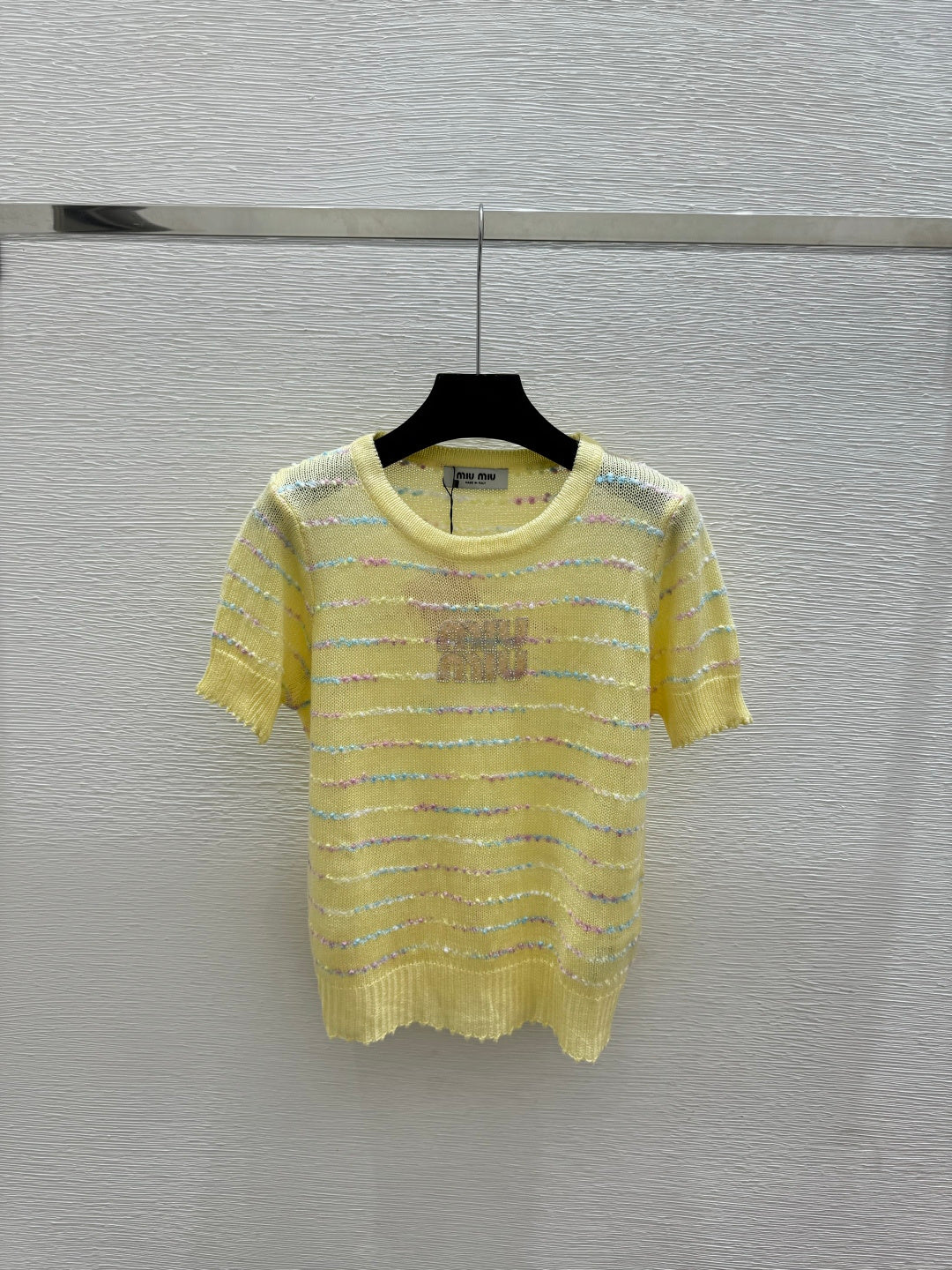 Miumiu 2026 Colorful Striped Knit Short-sleeved Top Wool Polyester 397172