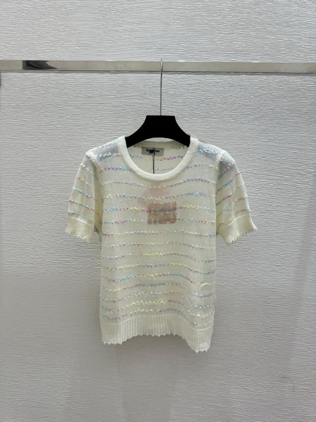 Miumiu 2026 Colorful Striped Knit Short-sleeved Top Wool Polyester 397172