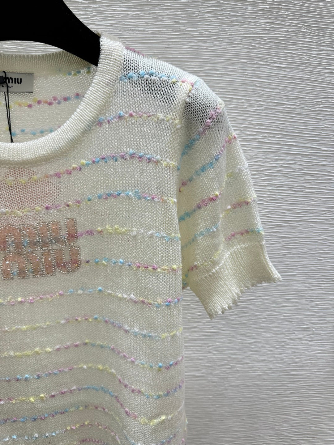 Miumiu 2026 Colorful Striped Knit Short-sleeved Top Wool Polyester 397172