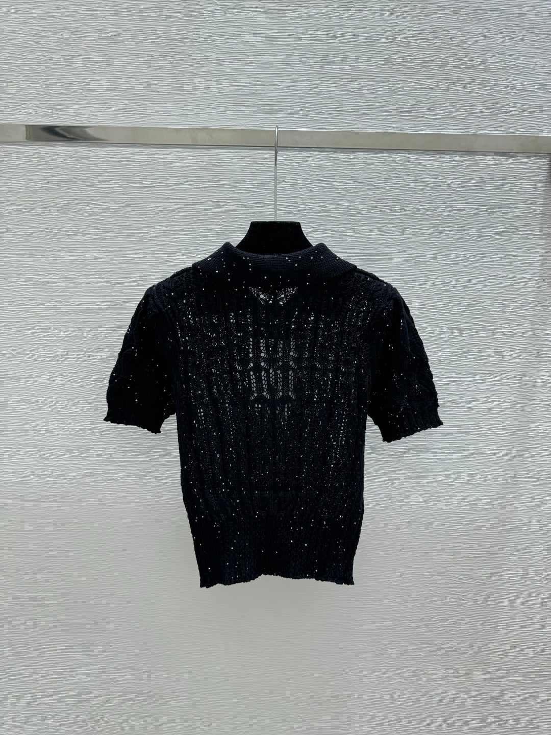 Chanel 2026 Sequin Hollow-Out Collar Knit Short-Sleeve Cotton 397678