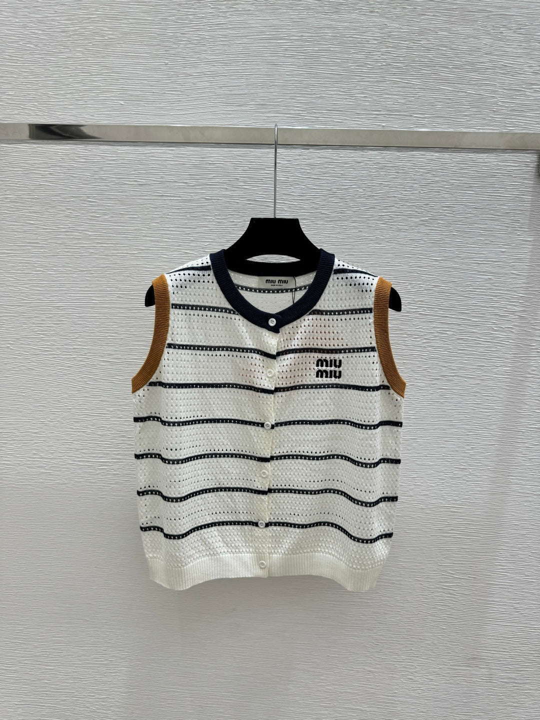 Miumiu 2026 Crew Neck Striped Knit Vest Tencel 397196