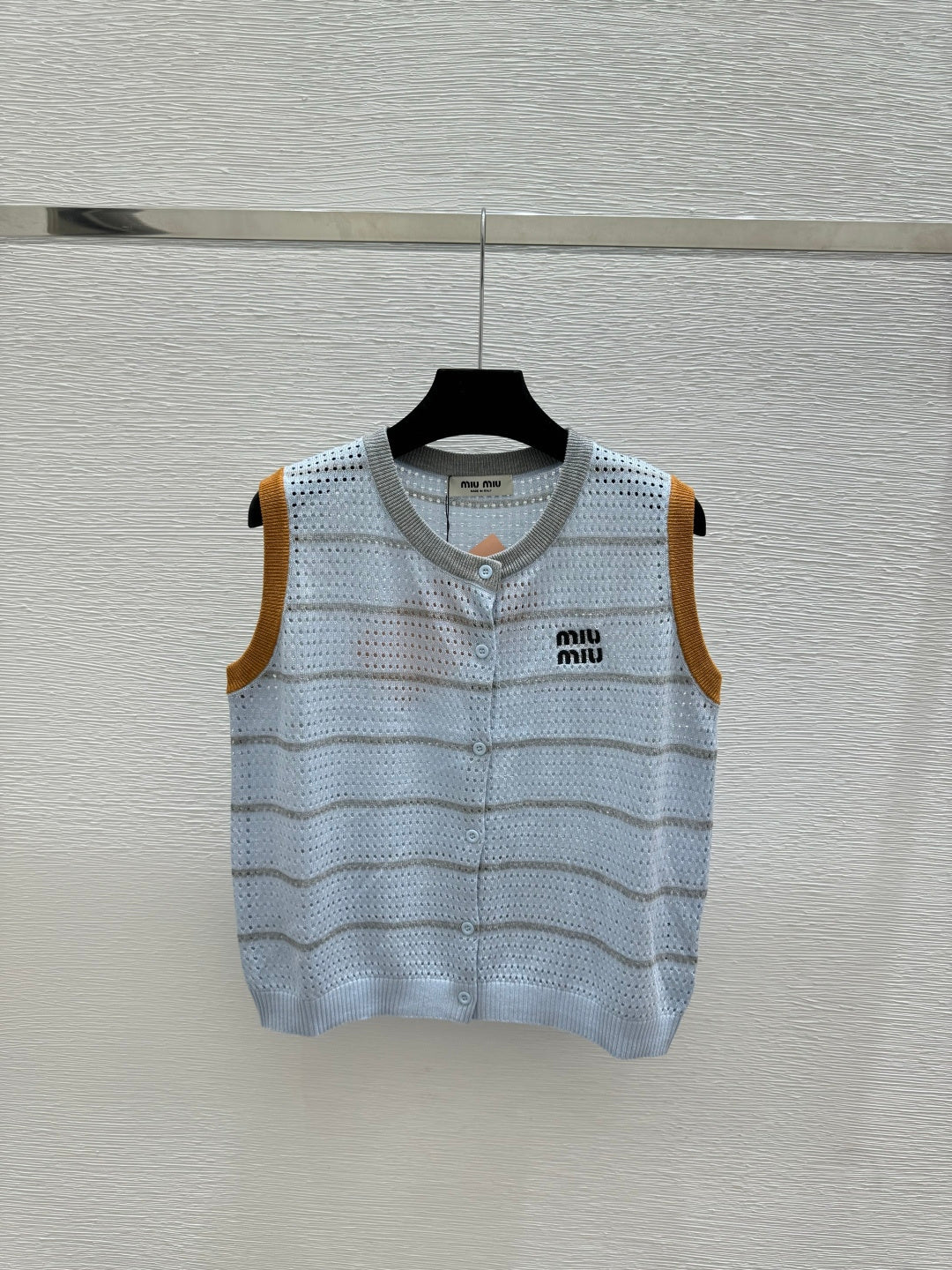 Miumiu 2026 Crew Neck Striped Knit Vest Tencel 397196
