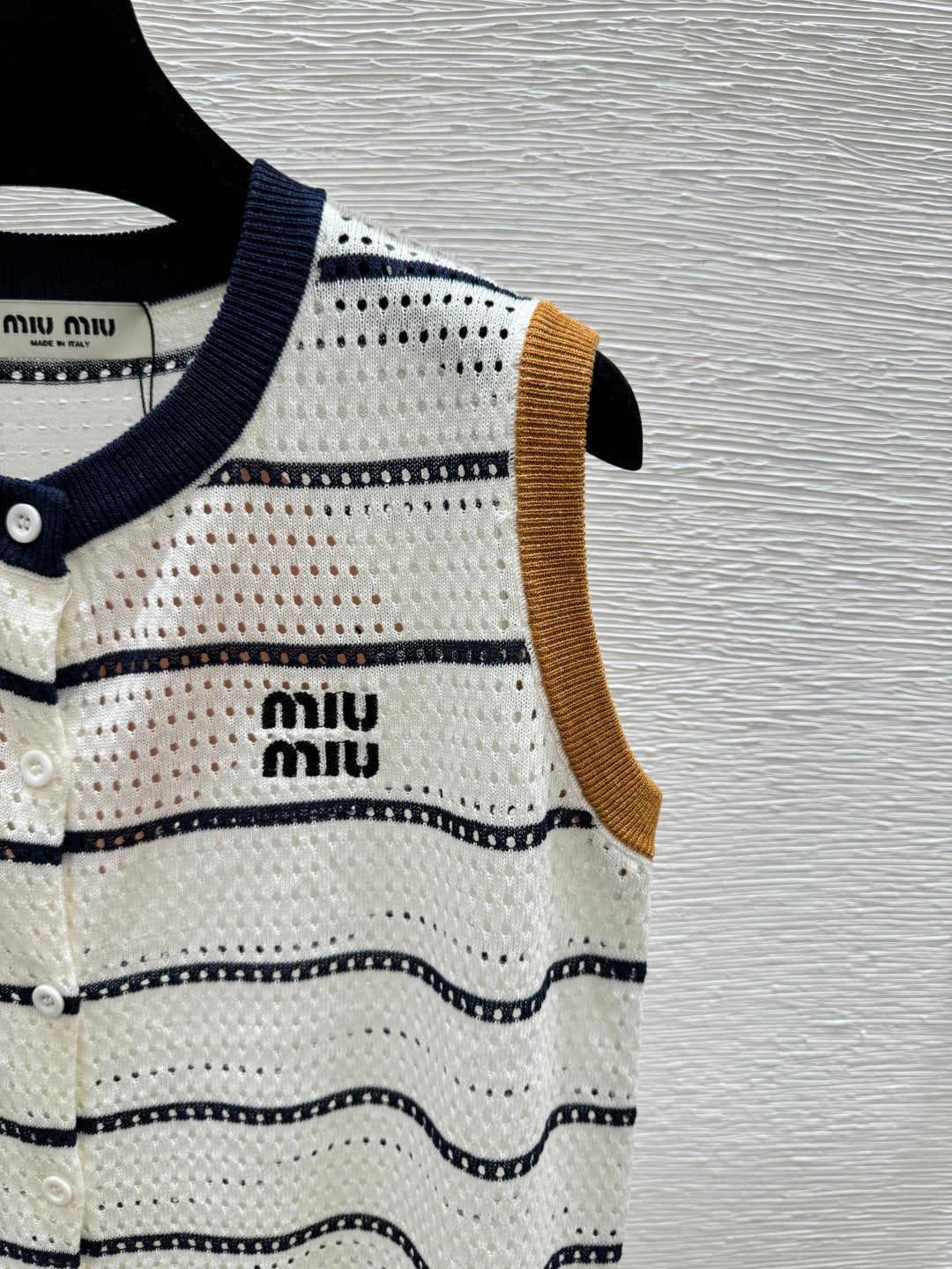 Miumiu 2026 Crew Neck Striped Knit Vest Tencel 397196