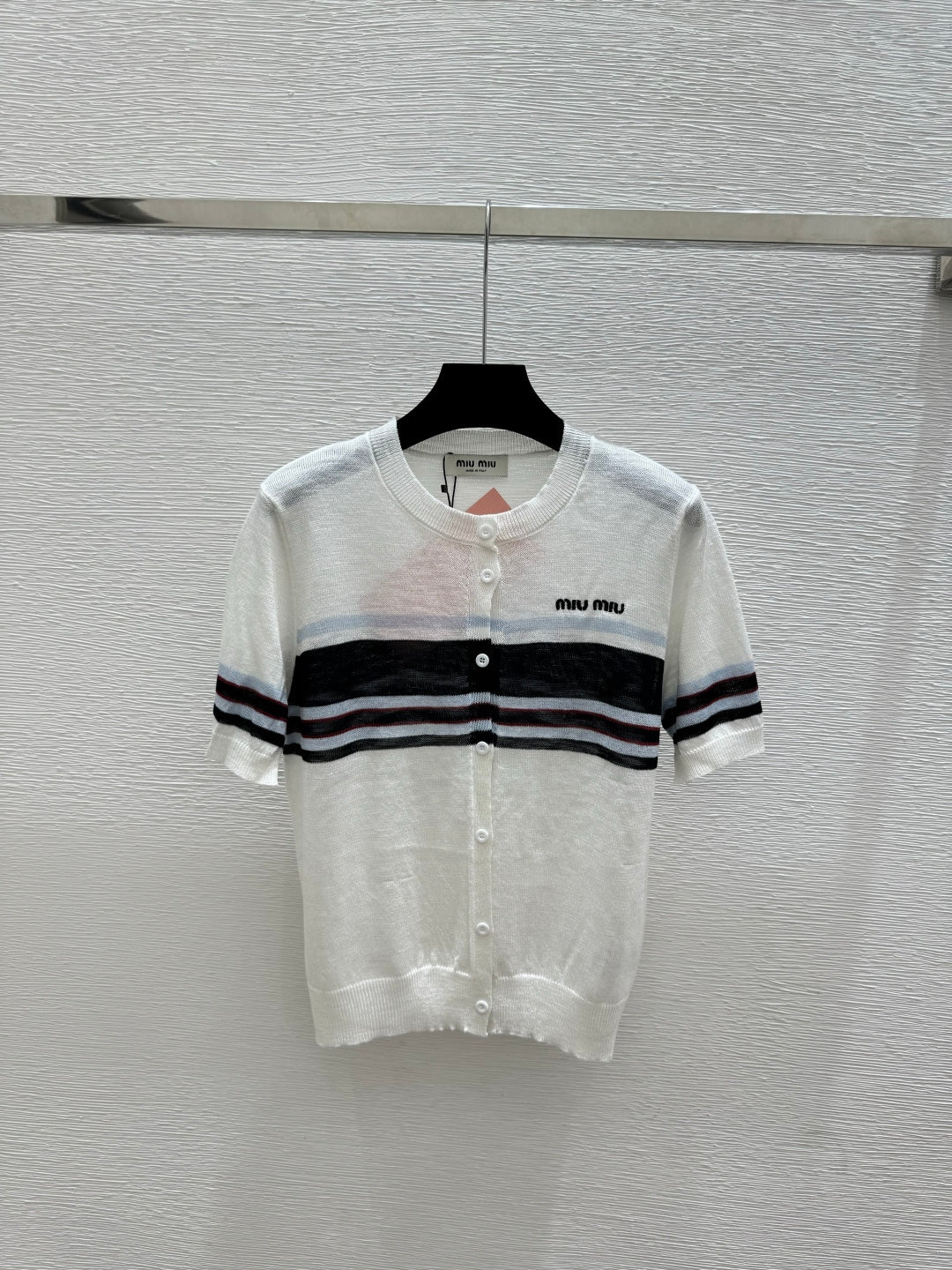 Miumiu 2026 Striped Crew Neck Knitted Short-Sleeve Cardigan Tencel 397728