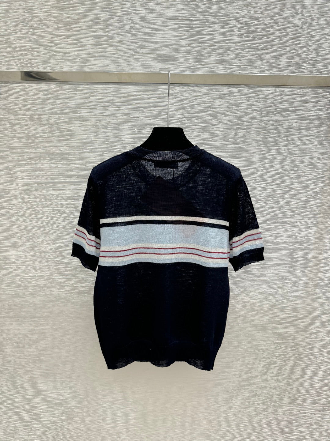 Miumiu 2026 Striped Crew Neck Knitted Short-Sleeve Cardigan Tencel 397728