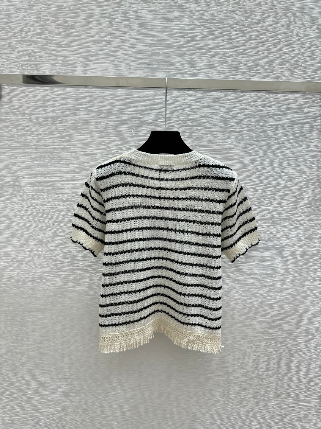 Chanel 2026 Striped Crew Neck Knit Short-Sleeve T-Shirt Cotton 397732