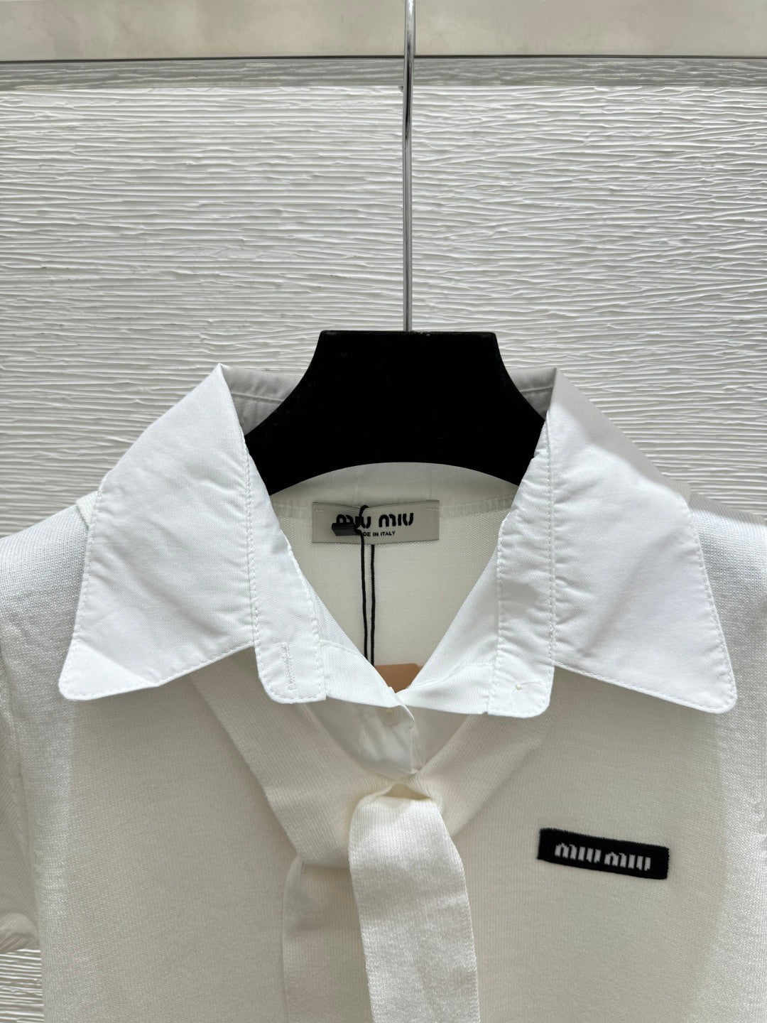Miumiu 2026 Collar Simple Knit Short-Sleeve White Black Cotton 397738