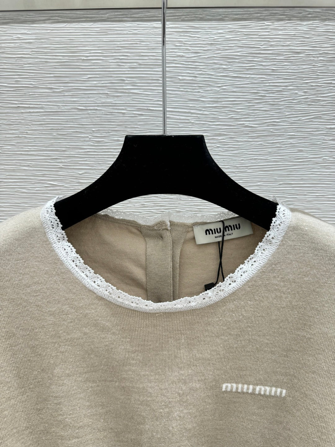 Miumiu 2026 Patchwork Lace-trimmed Short-sleeved Top Wool 429110