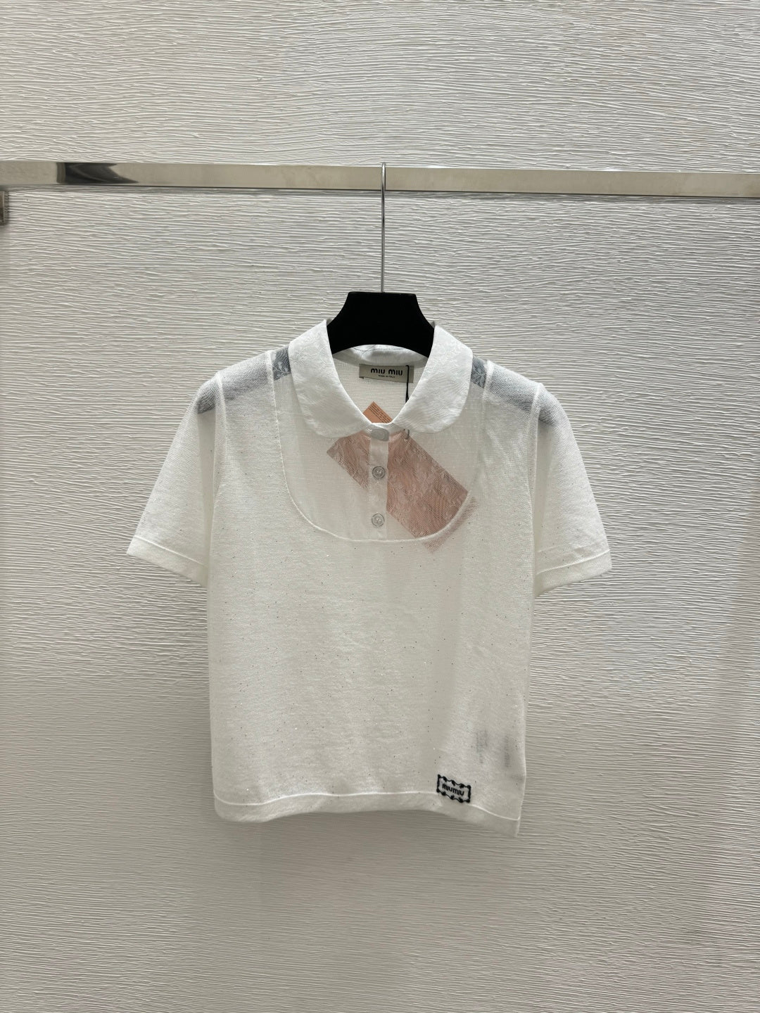 Miumiu 2026 Collared Knitted Short-Sleeve T-Shirt Tencel Nylon 441849