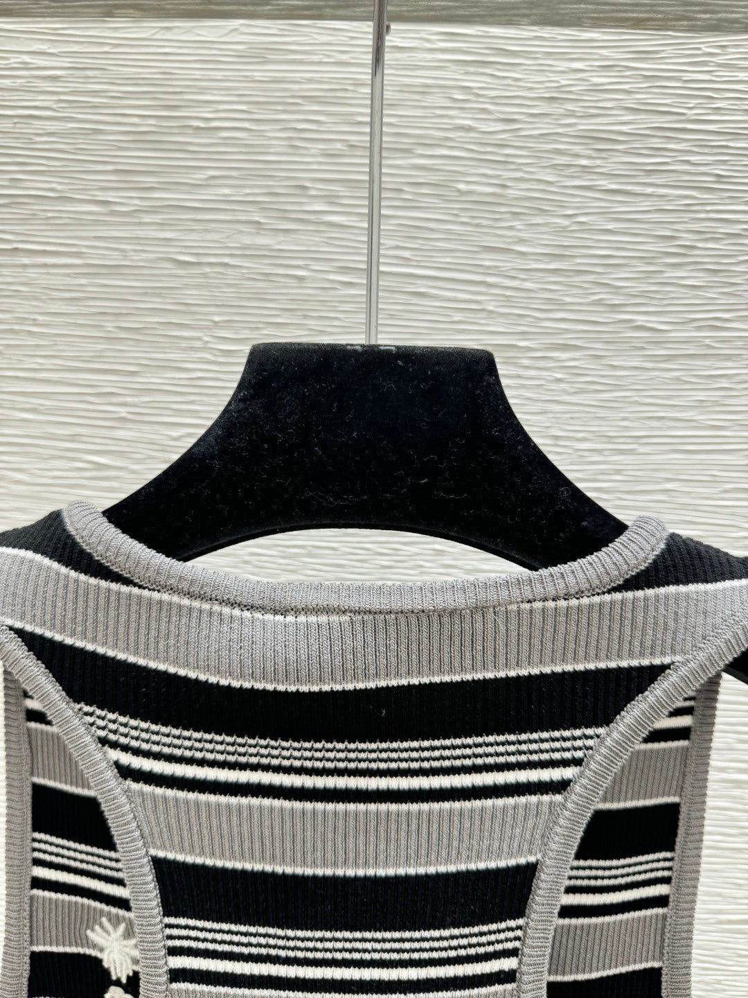 Dior 2026 Striped Crew Neck Knitted Vest Grey Black Wool 452202