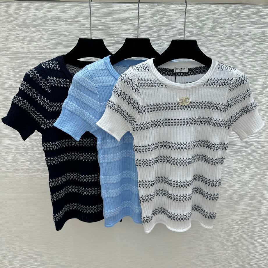 Chanel 2026 Striped Short-Sleeve Shirt Tencel 516741