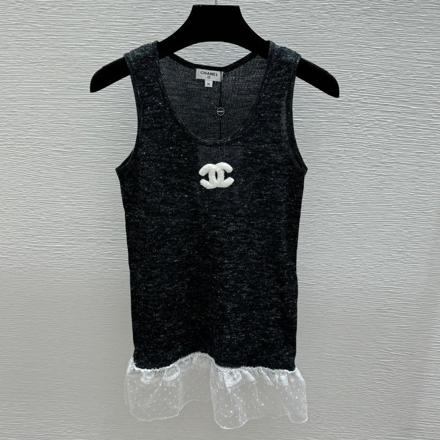 Chanel 2026 Black Vest White Lace Trim 516786