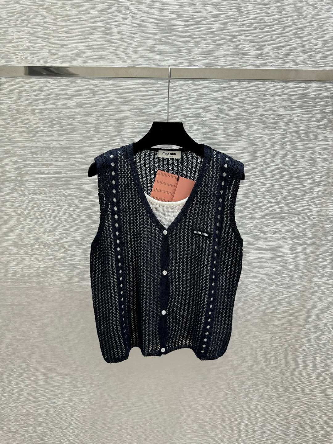 Miumiu 2026 Vest Navy Blue and Cream Tencel Polyester 516025
