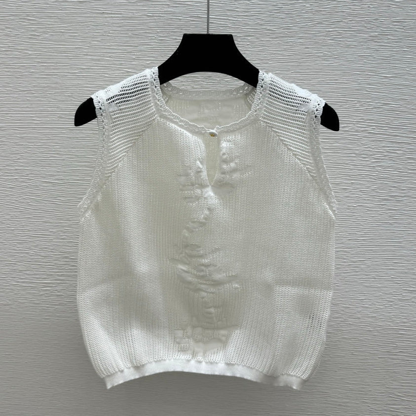 Chanel 2026 Round Neck Knitted Vest White Cotton 516805