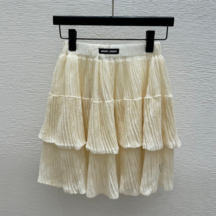 Miumiu 2026 Midi Skirt Beige White Cotton 516813