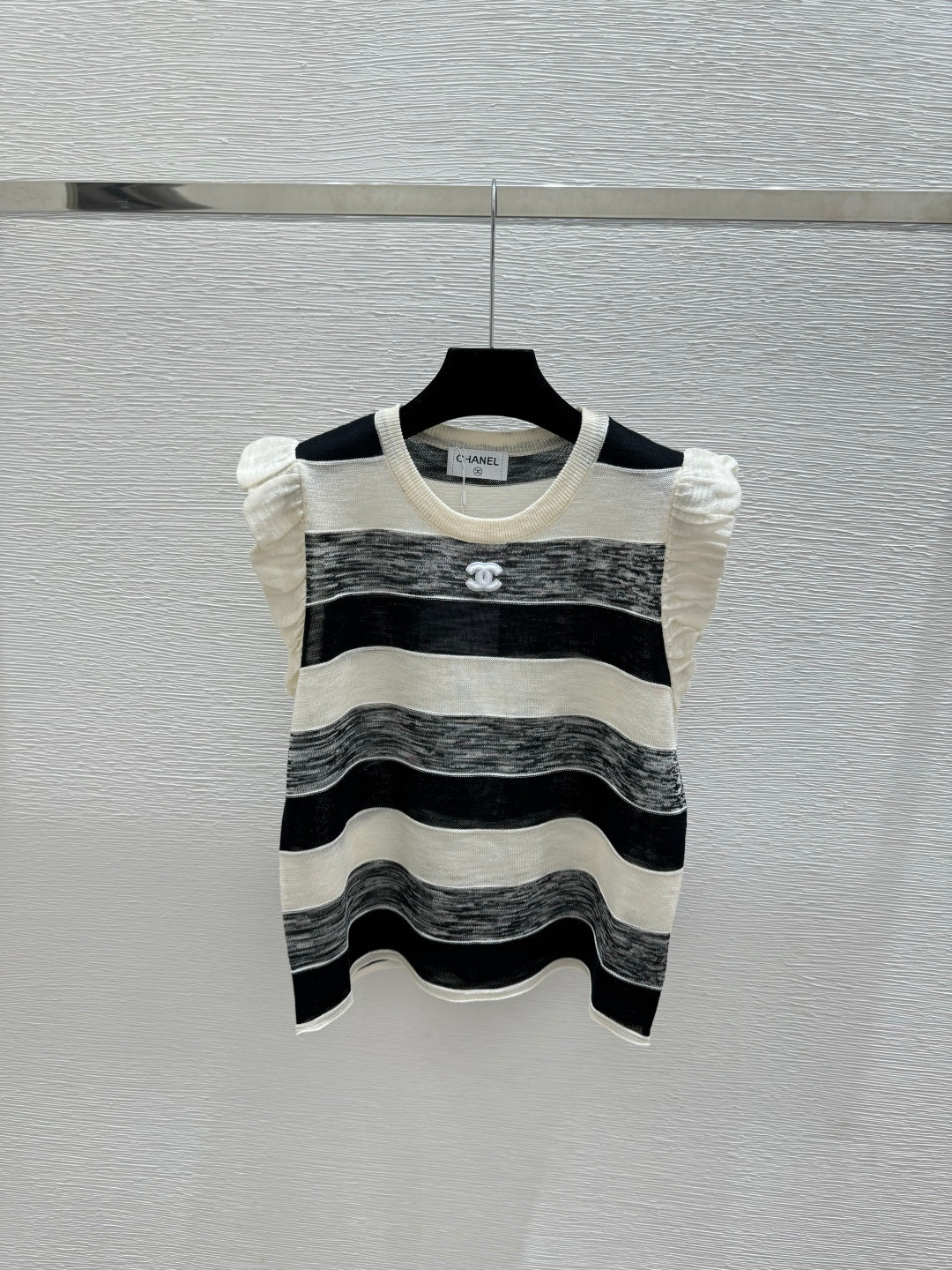 Chanel 2026 Striped Crew Neck Knitted Vest Tencel 516058