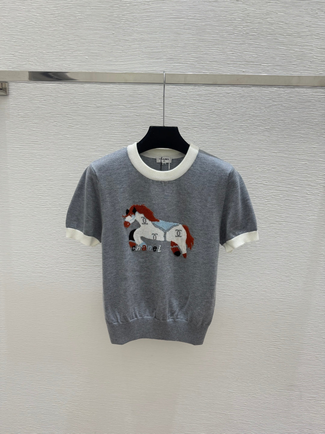 Chanel 2026 Horse Pattern Knit Short-Sleeve Shirt Cotton 685978