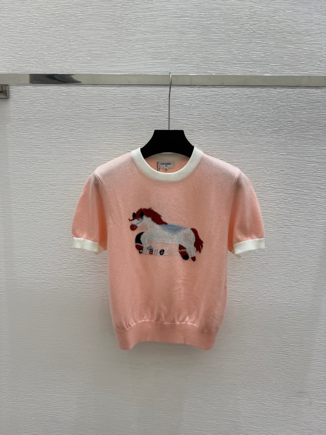 Chanel 2026 Horse Pattern Knit Short-Sleeve Shirt Cotton 685978