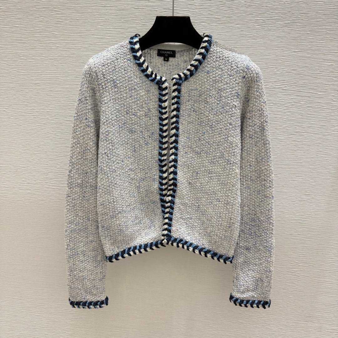 Chanel 2026 Knitted Long Sleeve Cardigan Grey mix Blue Wool 244662