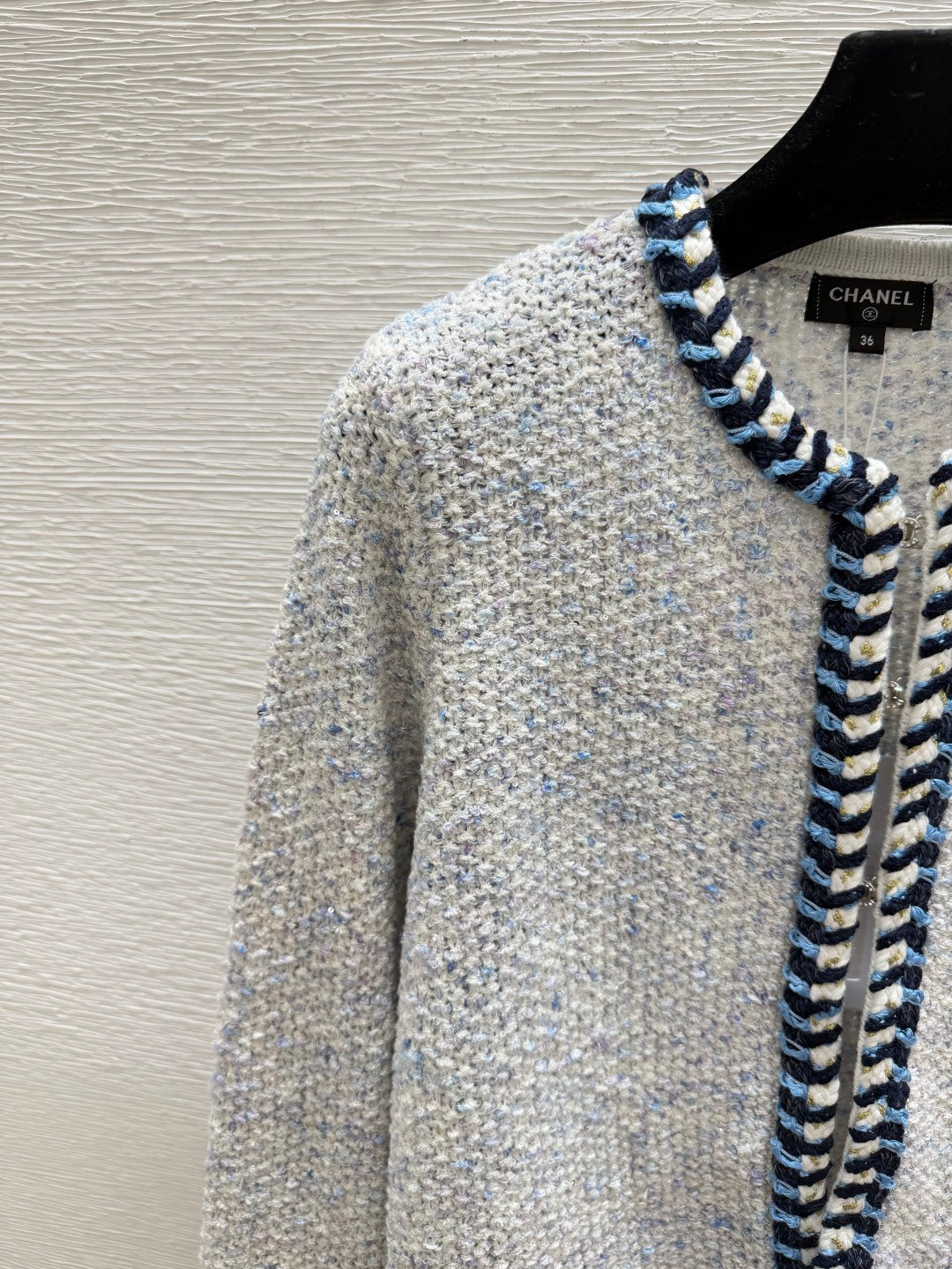 Chanel 2026 Knitted Long Sleeve Cardigan Grey mix Blue Wool 244662