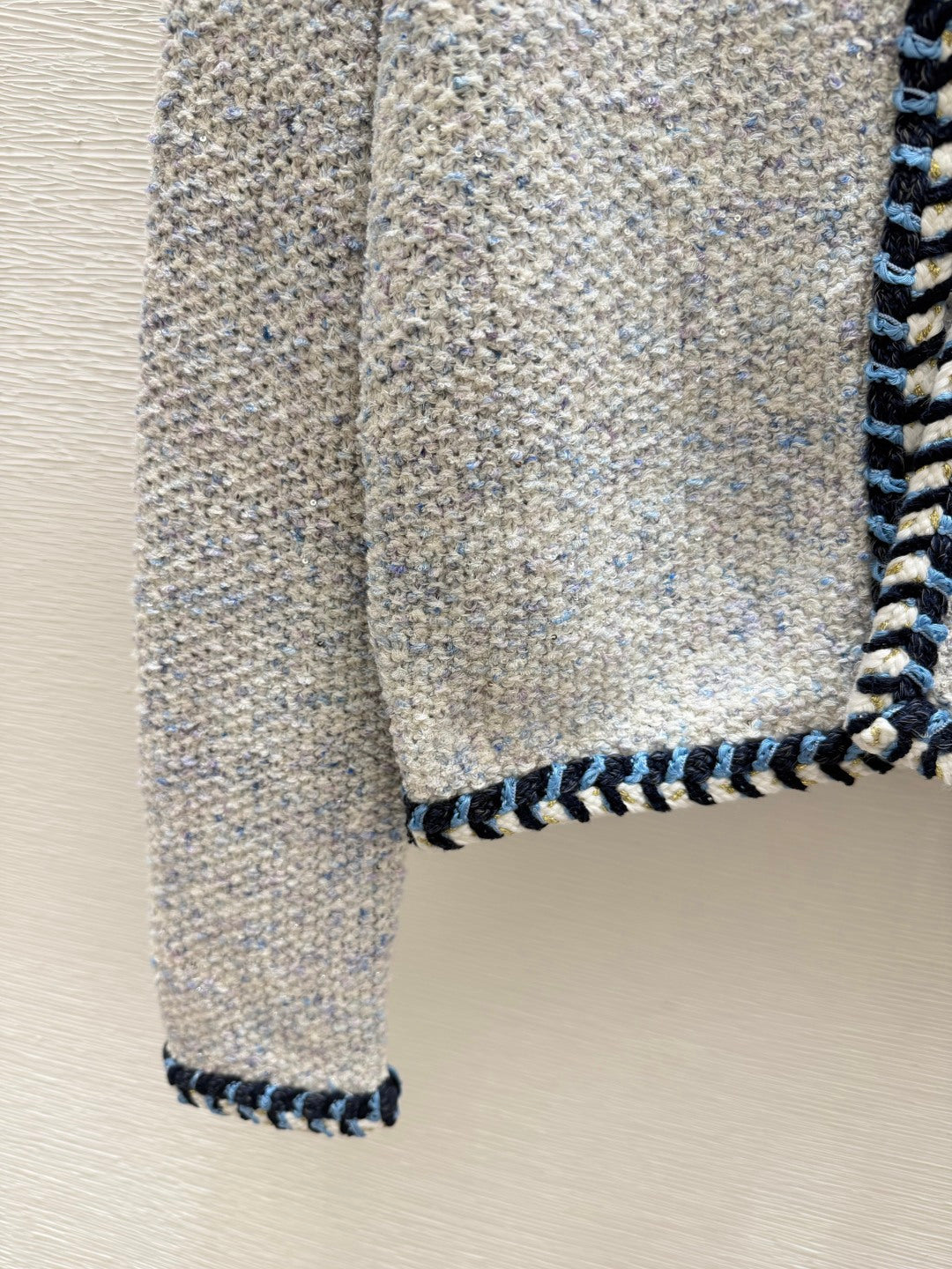 Chanel 2026 Knitted Long Sleeve Cardigan Grey mix Blue Wool 244662