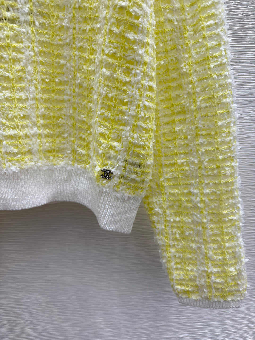 Chanel 2026 Hollow-out Round Neck Knitted Long Sleeve Yellow Cotton 244666