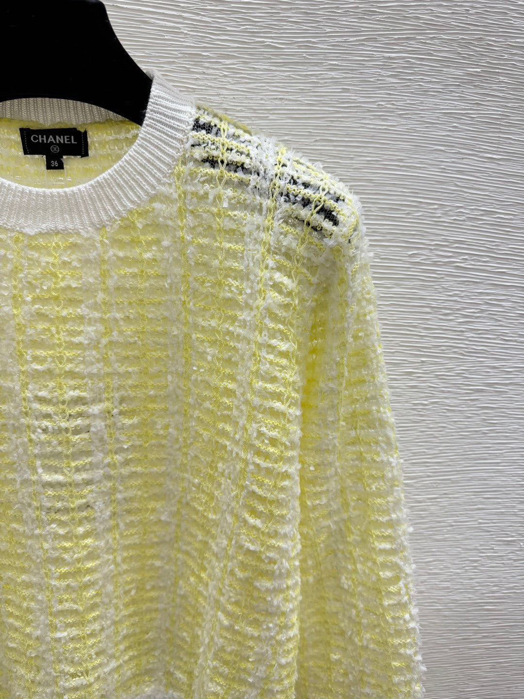 Chanel 2026 Hollow-out Round Neck Knitted Long Sleeve Yellow Cotton 244666