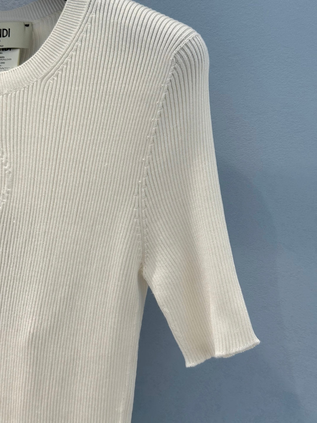 Fendi 25 Letter Hollow Knitted Short Sleeves top White Silk Cotton