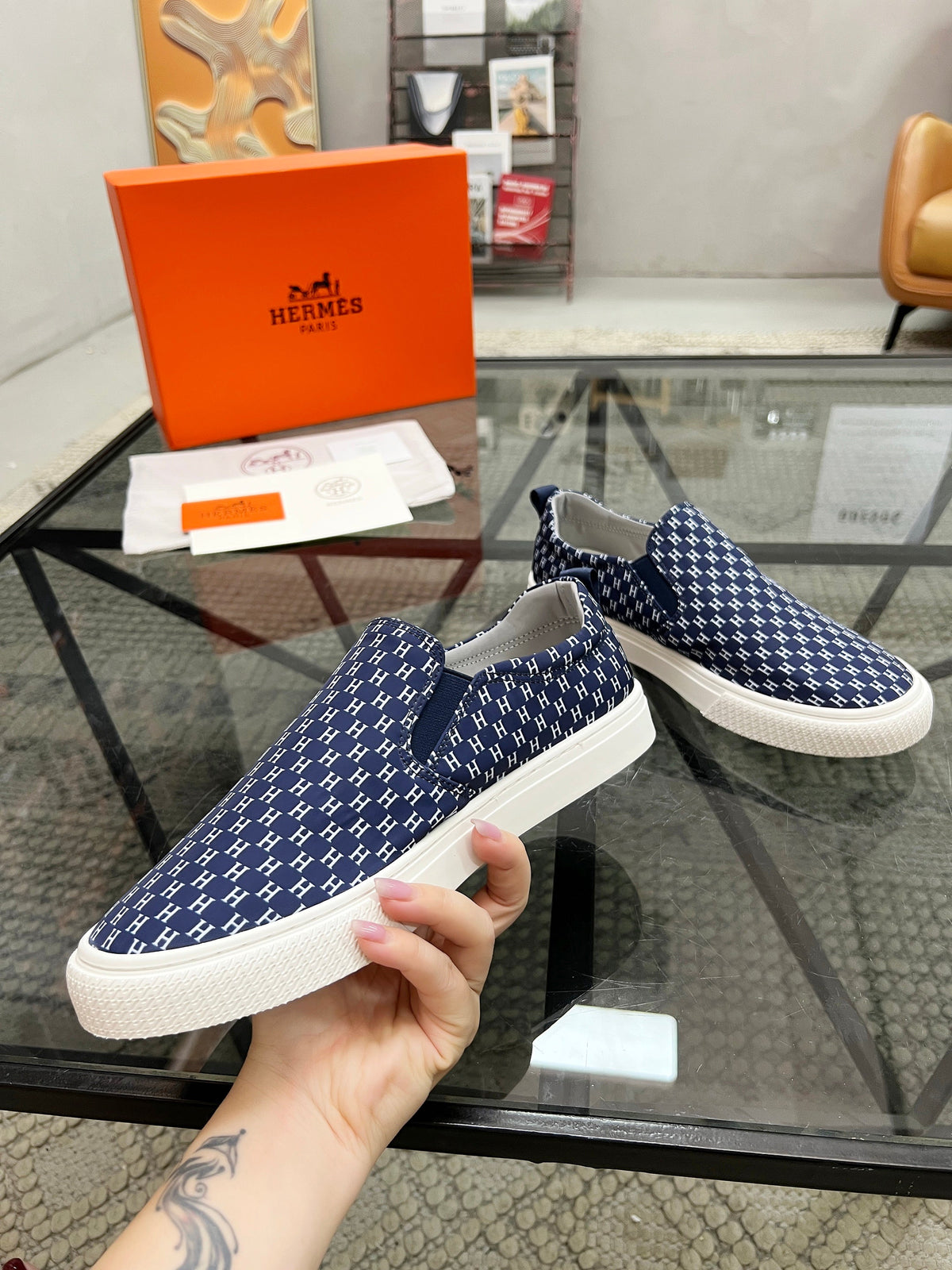 HM Men's Lucky Slip-on Blue Printed Fabric 741690