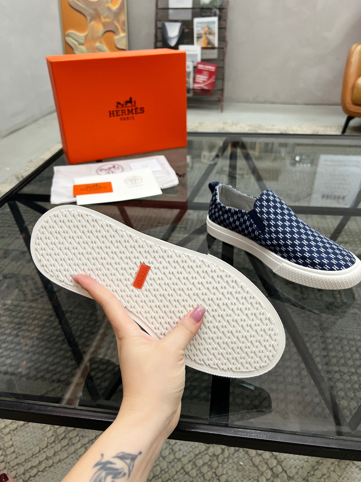 HM Men's Lucky Slip-on Blue Printed Fabric 741690