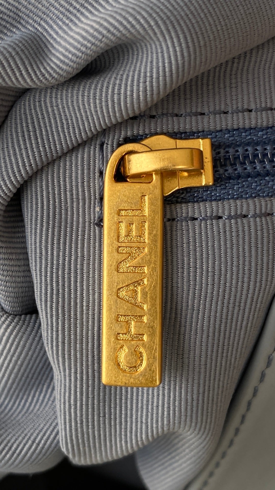 Chanel 25 Large Cargo Hobo Bag Blue Gold Denim Fabric