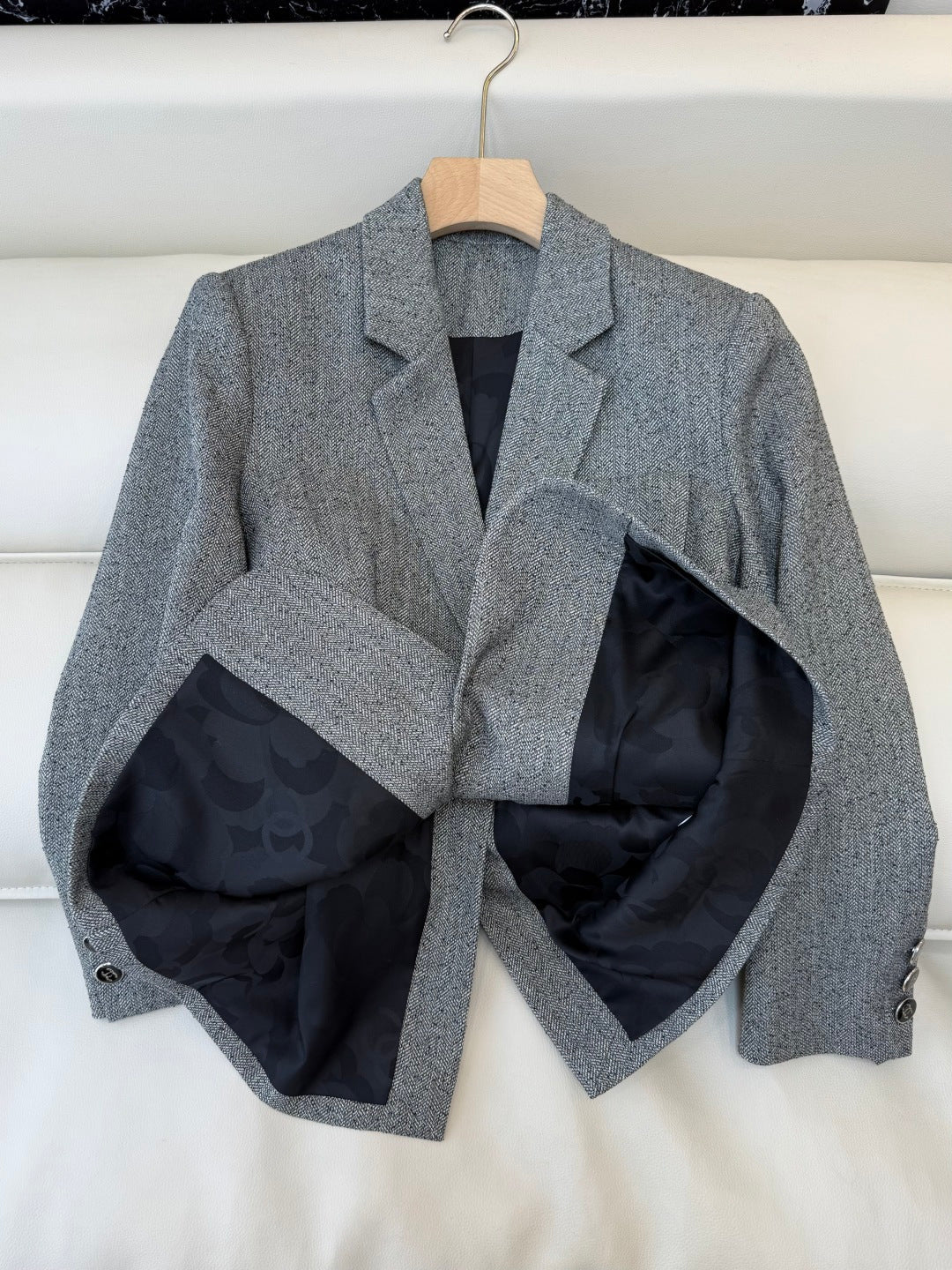 Chanel 2025 Blazer With Belt Gray Black Polyester Wool