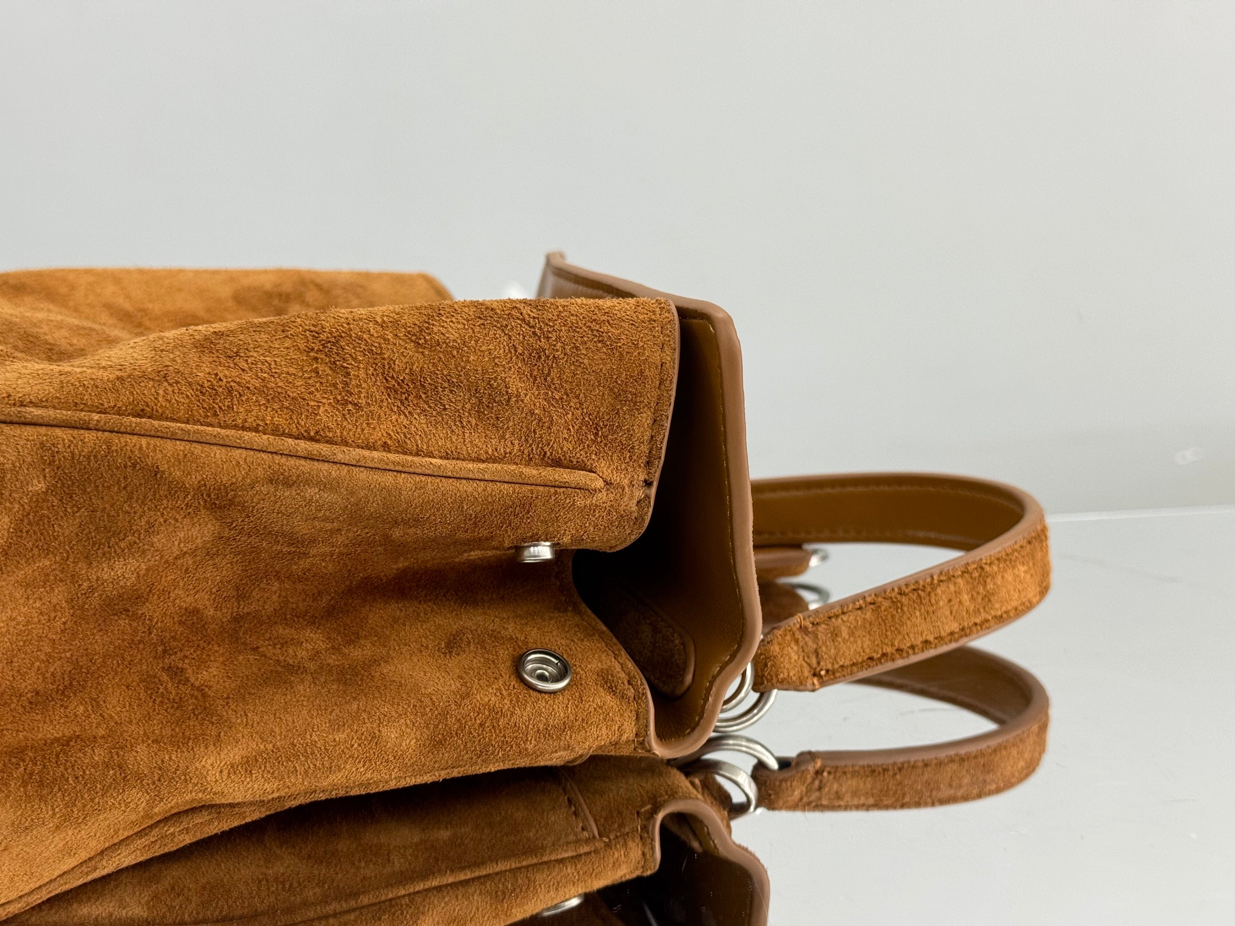 Balenciaga Mini Bag 22 Camel Brown Suede Sliver Hardware